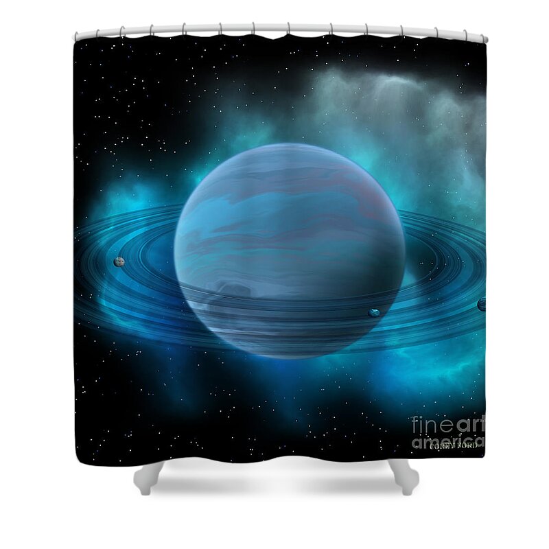 Neptune Shower Curtain featuring the painting Neptune Planet by Corey Ford