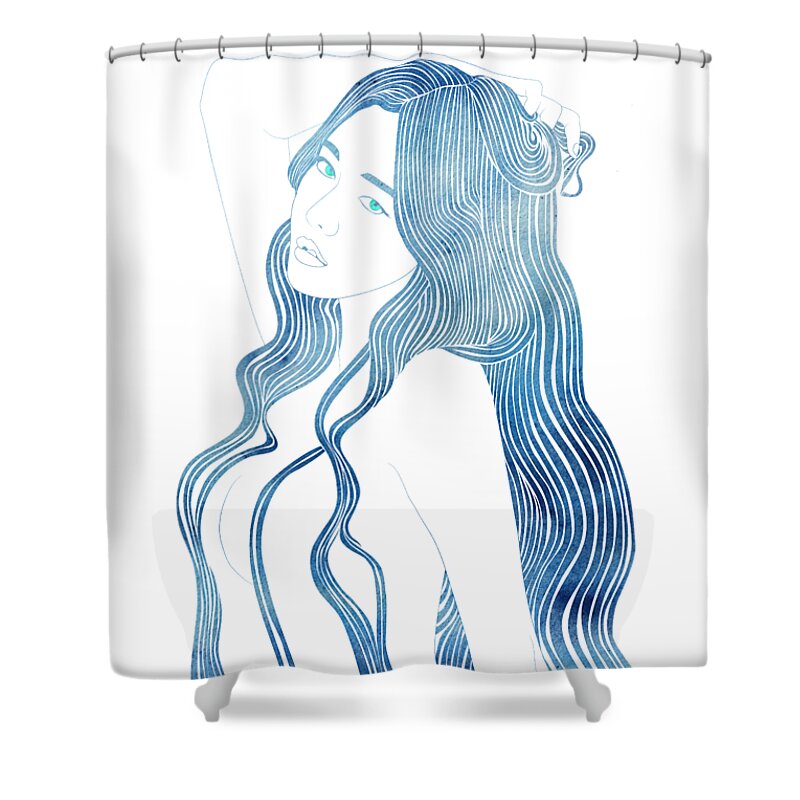 Aqua Shower Curtain featuring the mixed media Nereid XLVIII by Stevyn Llewellyn