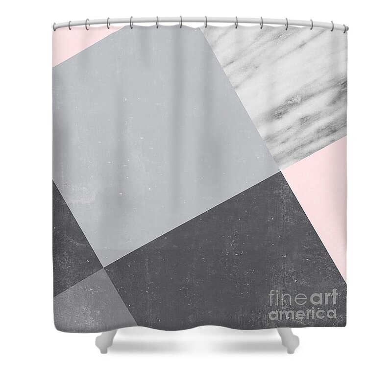 Neutral Shower Curtain featuring the mixed media Neutral Collage with Marble by Emanuela Carratoni