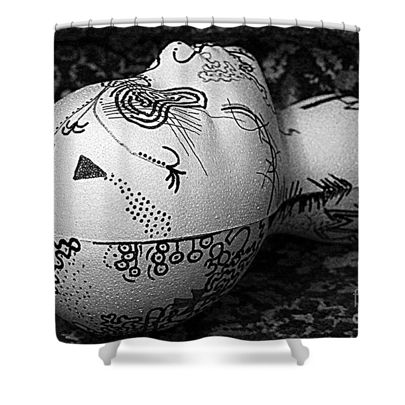 Plastic Skull Shower Curtain featuring the sculpture Neutral Life by Steven Macanka