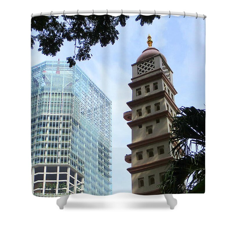 New And Old Singapore Shower Curtain featuring the photograph New And Old Singapore by Randall Weidner