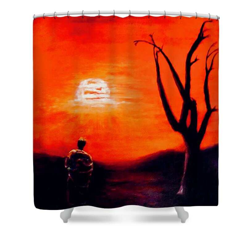 Landscape Shower Curtain featuring the painting New Day by Sher Nasser