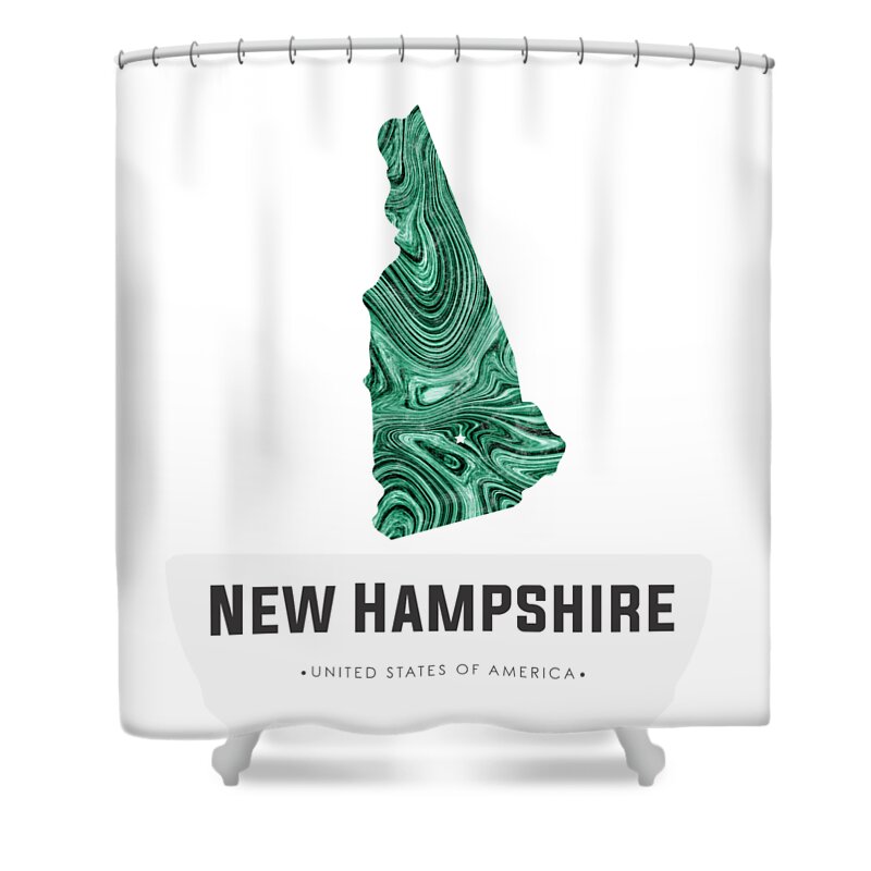 New Hampshire Shower Curtain featuring the mixed media New Hampshire Map Art Abstract in Blue Green by Studio Grafiikka