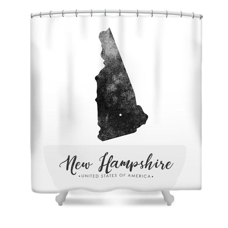New Hampshire Shower Curtain featuring the mixed media New Hampshire State Map Art - Grunge Silhouette by Studio Grafiikka