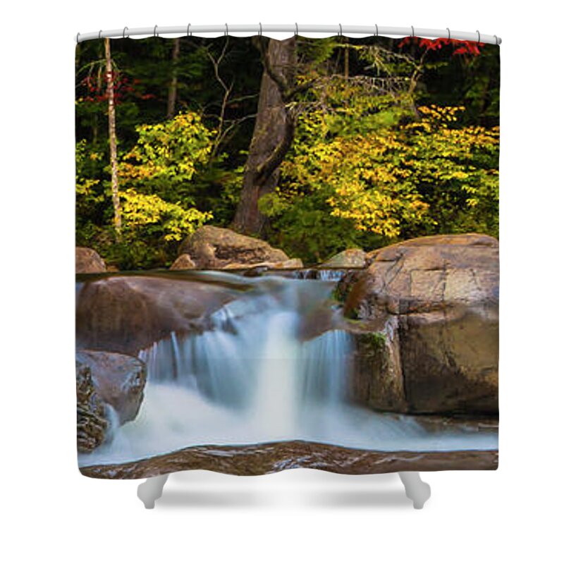 Fall Foliage Shower Curtain featuring the photograph New Hampshire White Mountains Swift River Waterfall in Autumn with Fall Foliage by Ranjay Mitra