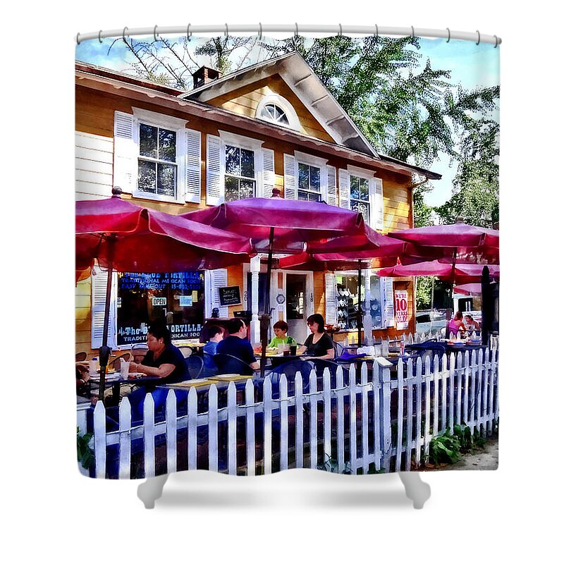 New Hope Shower Curtain featuring the photograph New Hope PA - Dining Al Fresco by Susan Savad