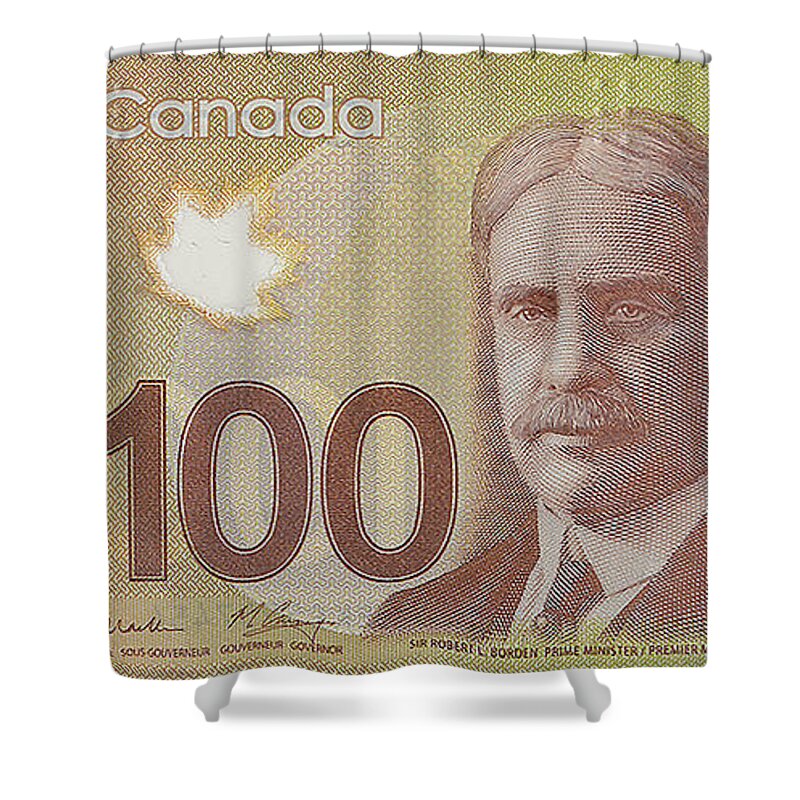 'paper Currency' By Serge Averbukh Shower Curtain featuring the digital art New One Hundred Canadian Dollar Bill by Serge Averbukh