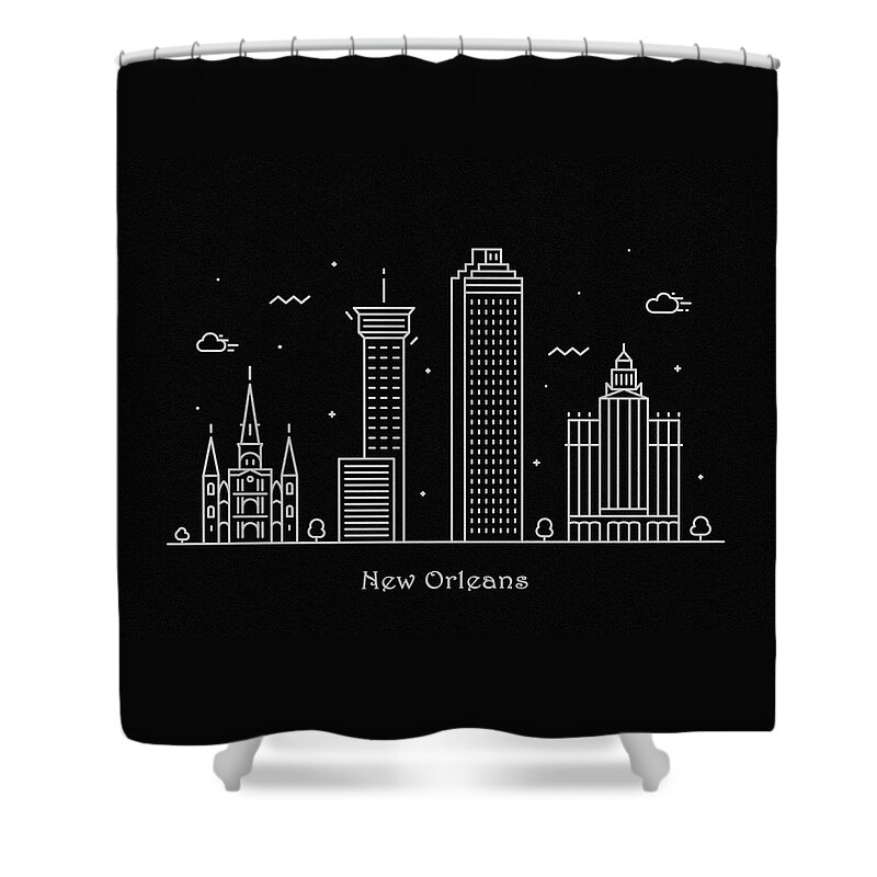 New Orleans Shower Curtain featuring the drawing New Orleans Skyline Travel Poster by Inspirowl Design