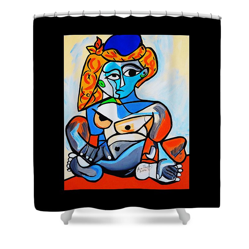 Picasso By Nora Shower Curtain featuring the painting New Picasso By Nora Nude Woman With Turkish Bonnet by Nora Shepley