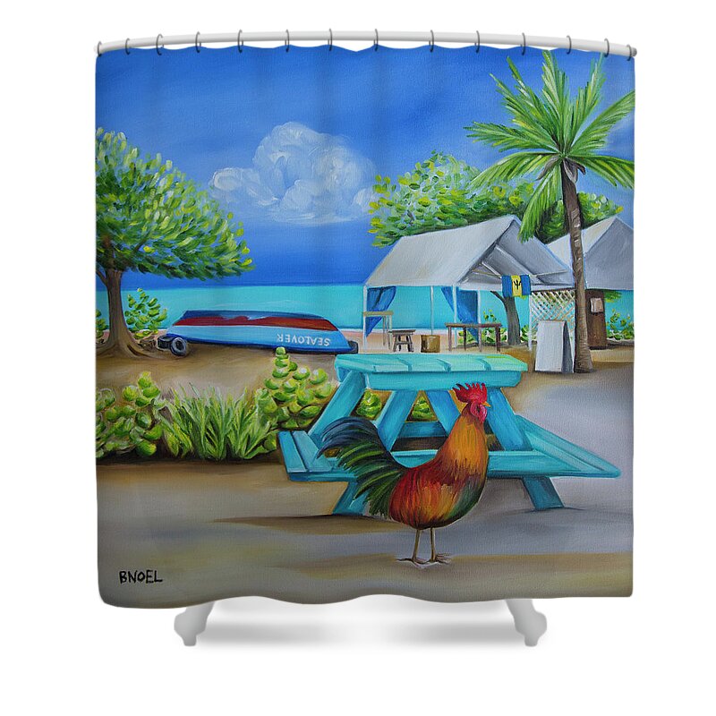 Oistins Shower Curtain featuring the painting Oistins Rooster by Barbara Noel