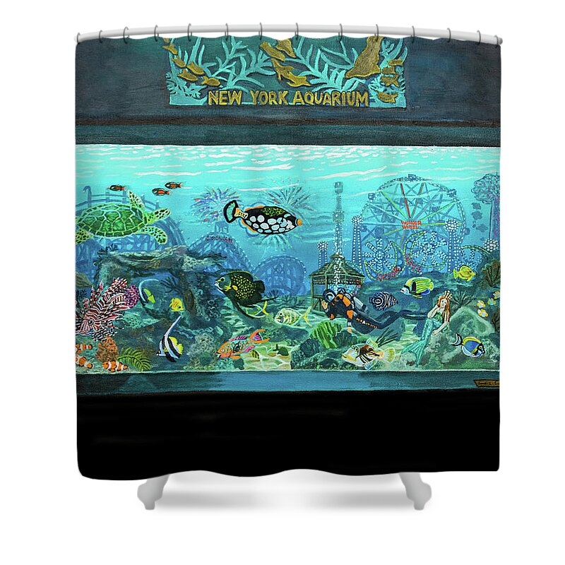 N.y Aquarium Shower Curtain featuring the painting New York Aquarium by Bonnie Siracusa