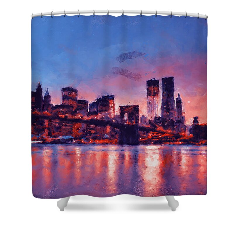 New York City Shower Curtain featuring the painting New York at Night - 16 by AM FineArtPrints