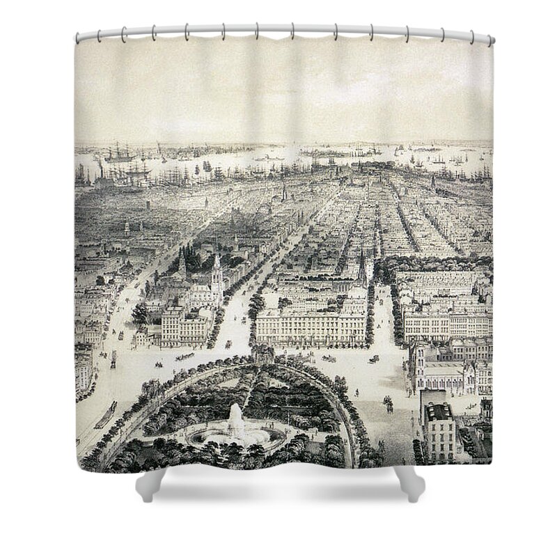 1849 Shower Curtain featuring the drawing New York City, 1849. by Granger