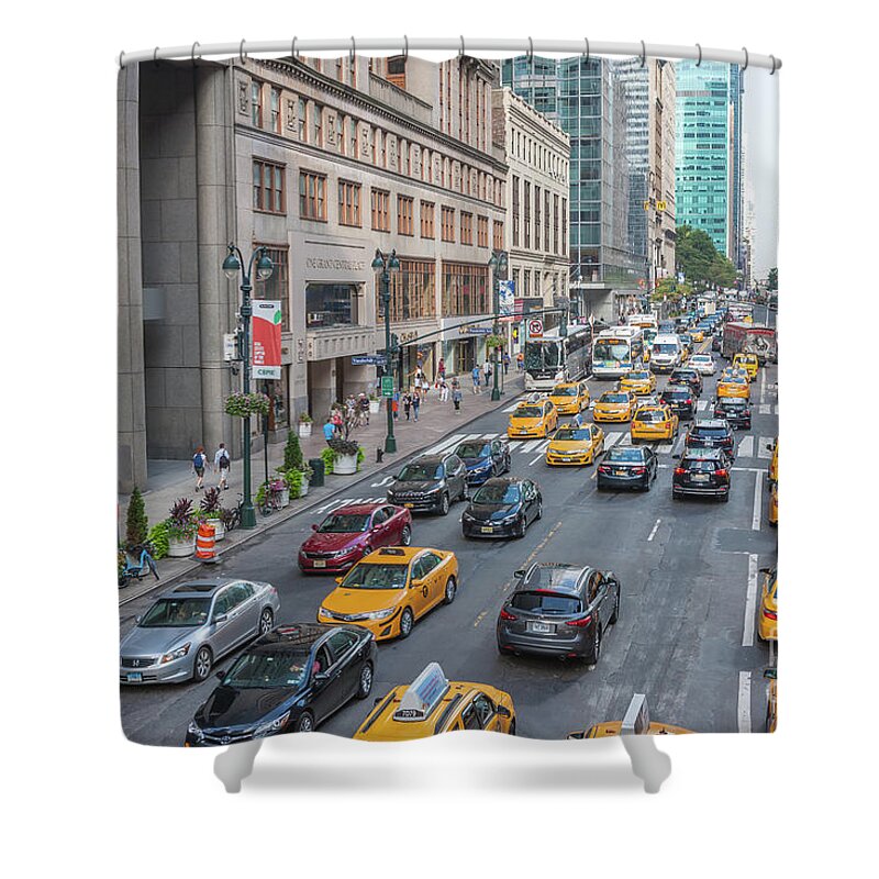 Clarence Holmes Shower Curtain featuring the photograph New York City 42nd Street Traffic I by Clarence Holmes