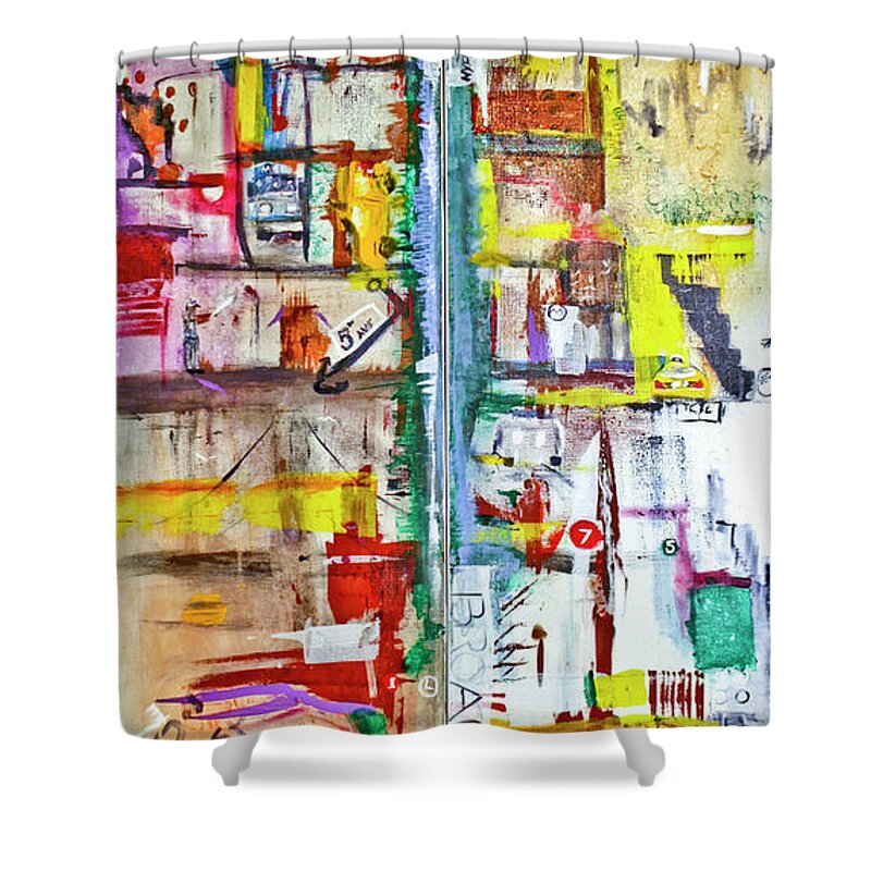 Art Shower Curtain featuring the painting New York City Icons And Symbols by Jack Diamond