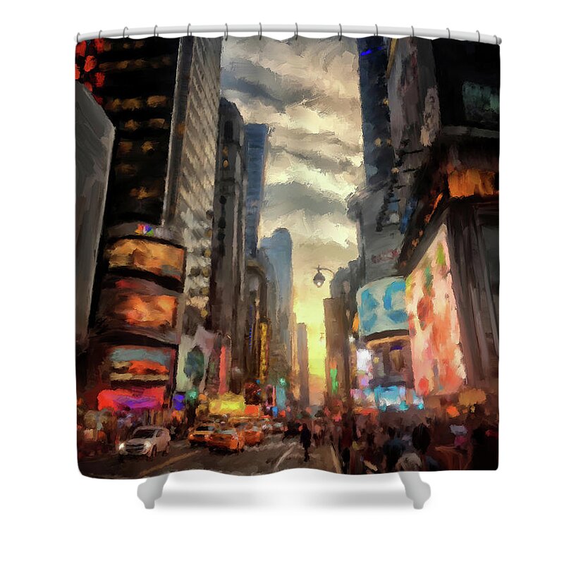 New York Shower Curtain featuring the digital art New York City Lights by Lois Bryan