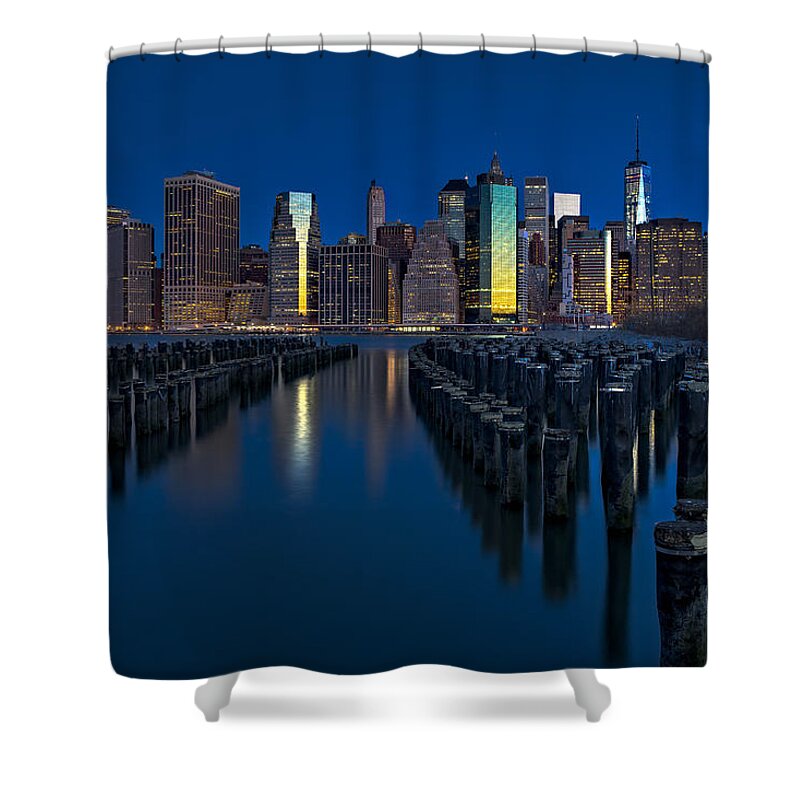 World Trade Center Shower Curtain featuring the photograph New York City Moonset by Susan Candelario