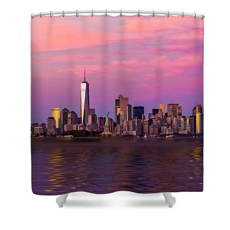 World Trade Center Shower Curtain featuring the photograph New York City NYC Landmarks by Susan Candelario