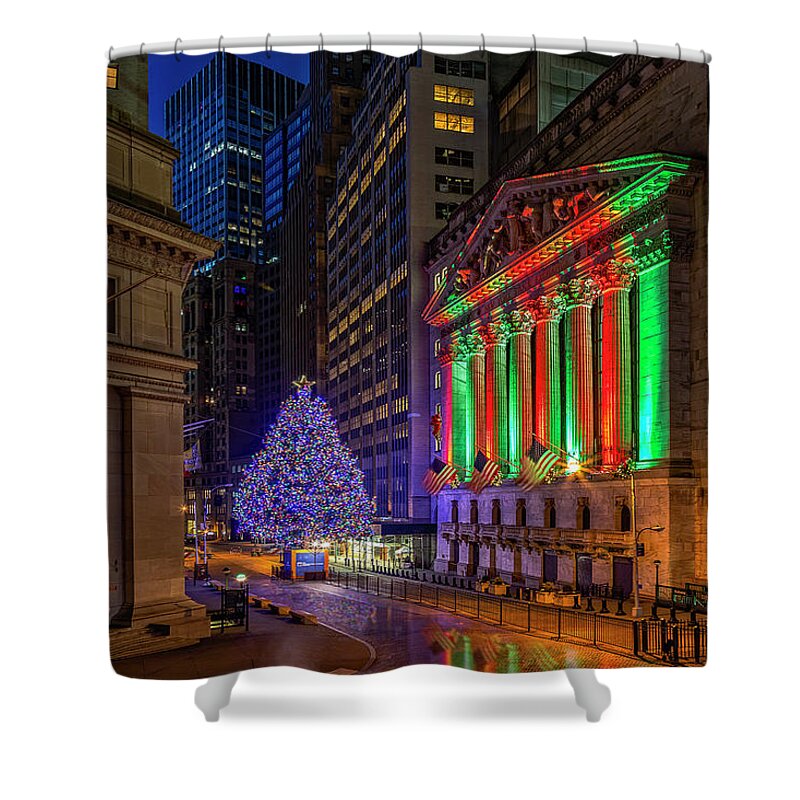 Wall Street Shower Curtain featuring the photograph New York City Stock Exchange Wall Street NYSE by Susan Candelario