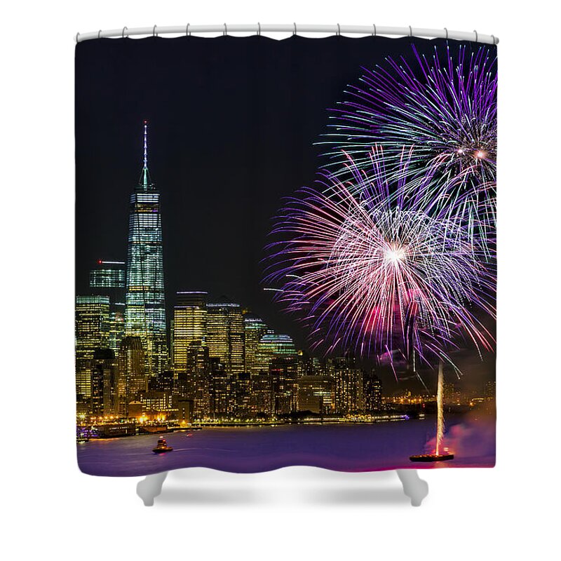 Fireworks Shower Curtain featuring the photograph New York City Summer Fireworks by Susan Candelario