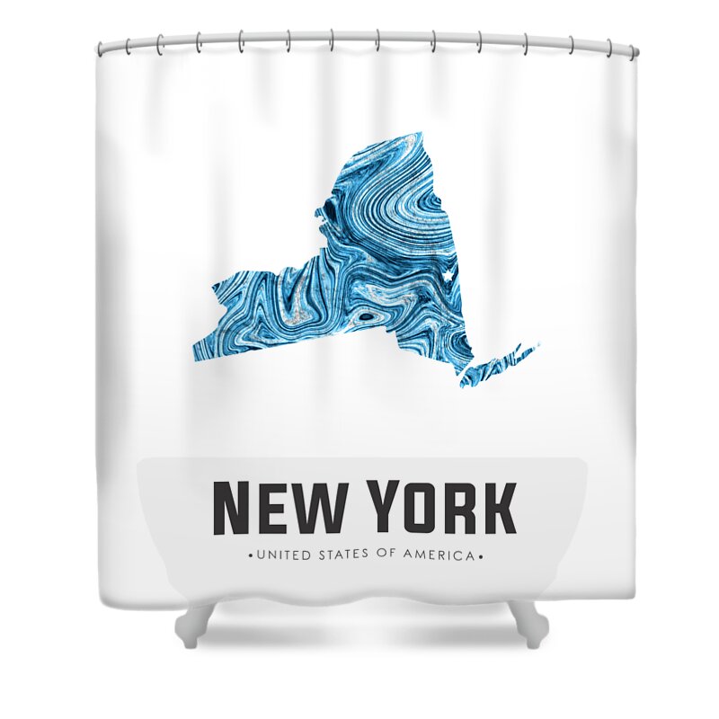New York Shower Curtain featuring the mixed media New York Map Art Abstract in Blue by Studio Grafiikka