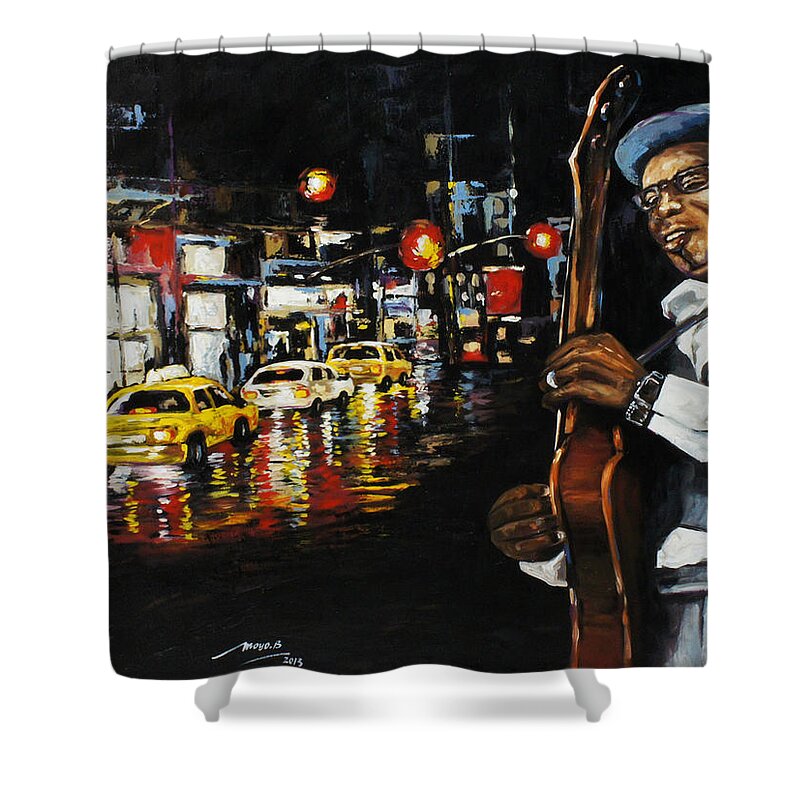 Bmo Shower Curtain featuring the painting New York Streets by Berthold Moyo