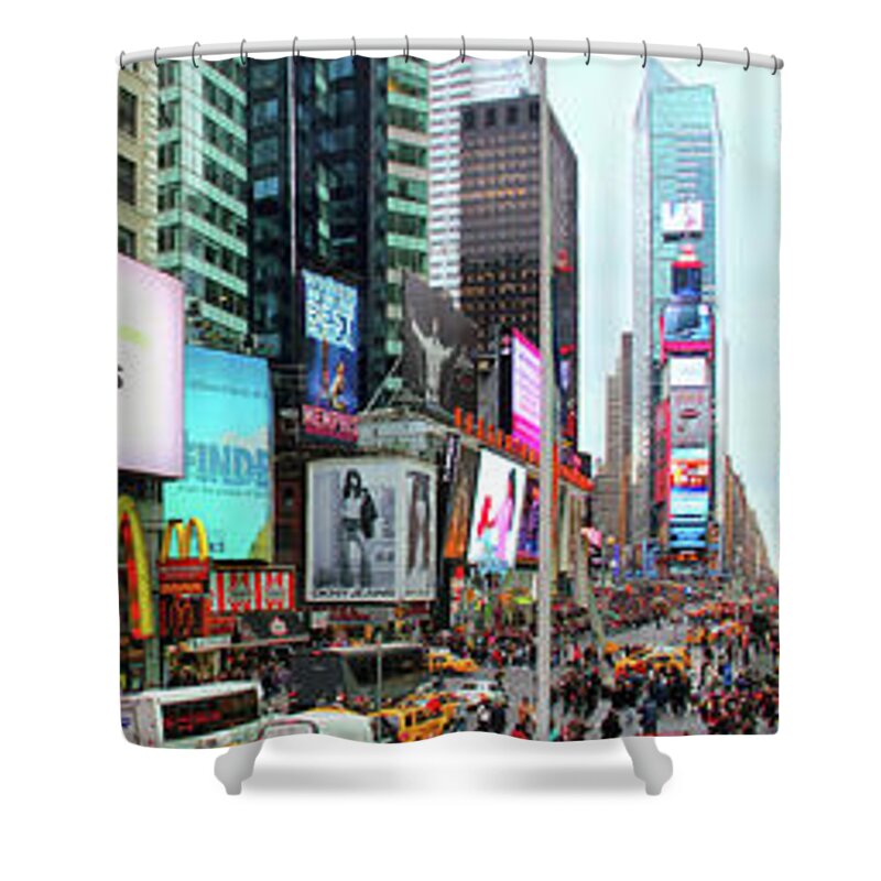 New York Times Square Shower Curtain featuring the photograph New York Times Square Panorama by Kasia Bitner