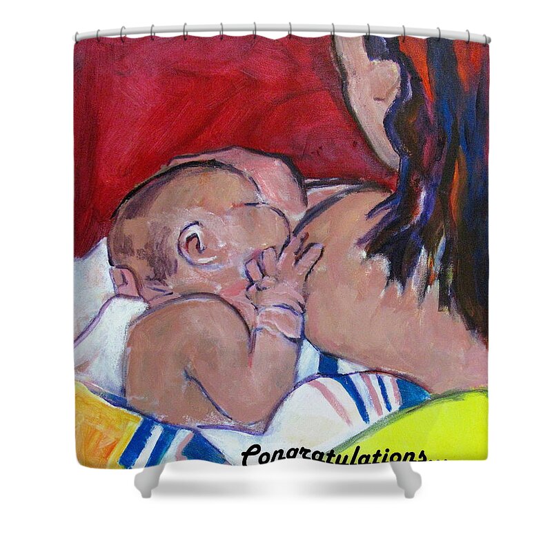Mother And Child Shower Curtain featuring the painting Newborn by Betty Pieper