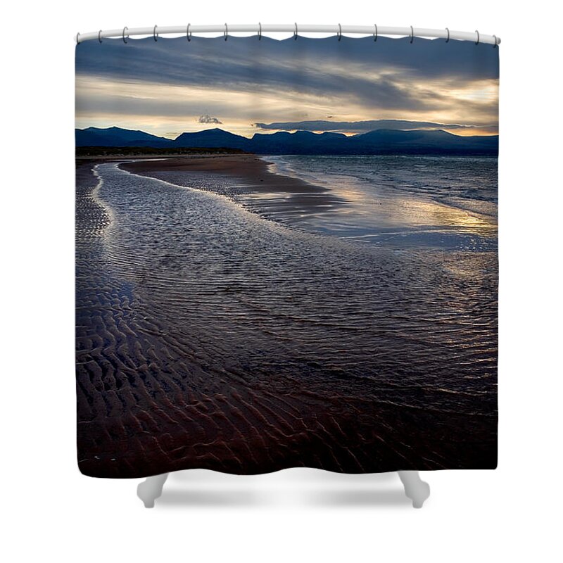 Wales Shower Curtain featuring the photograph Newborough Beach at Dawn by Peter OReilly