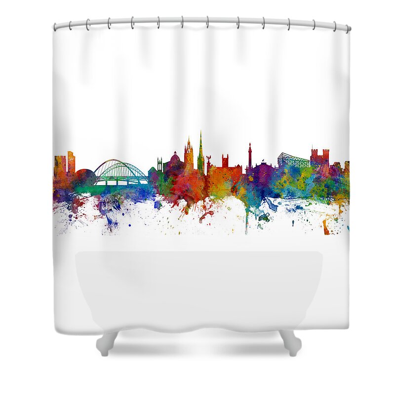 City Shower Curtain featuring the digital art Newcastle England Skyline Custom Panoramic by Michael Tompsett