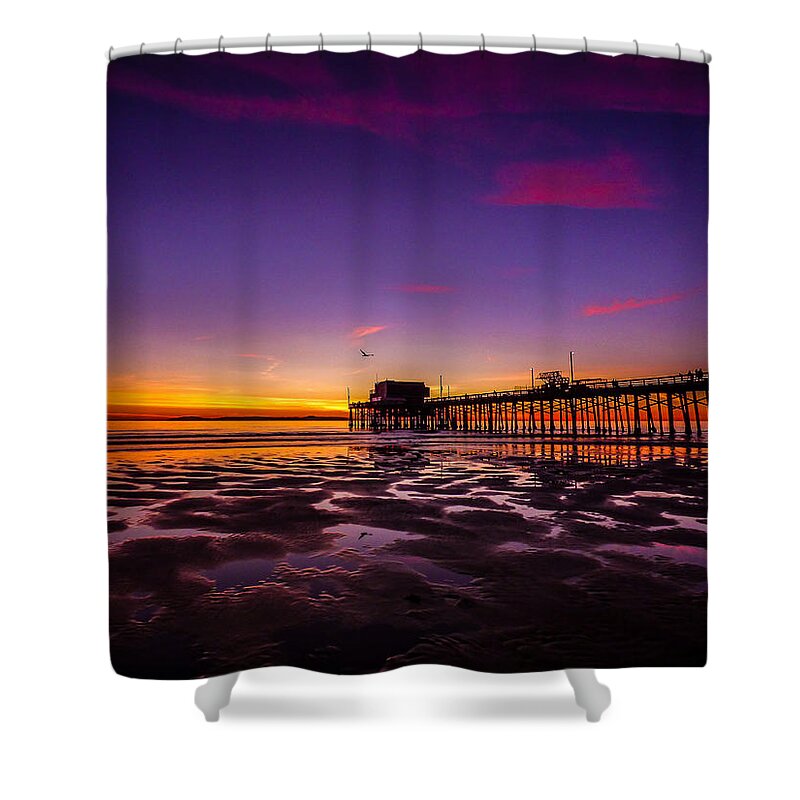 Newport Beach Shower Curtain featuring the photograph Newport Pier Sunset by Pamela Newcomb