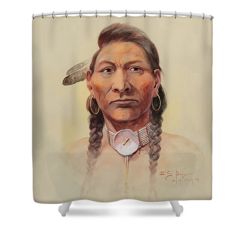 Edgar S. Paxson (1852-1919) Nez Perce (1909) - Watercolor On Paper Shower Curtain featuring the painting Nez Perce by Celestial Images
