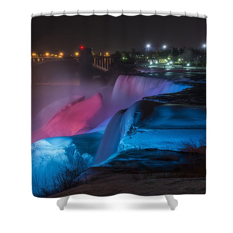 Niagara Falls Light Show Shower Curtain featuring the photograph Niagara Falls light show by Mark Papke