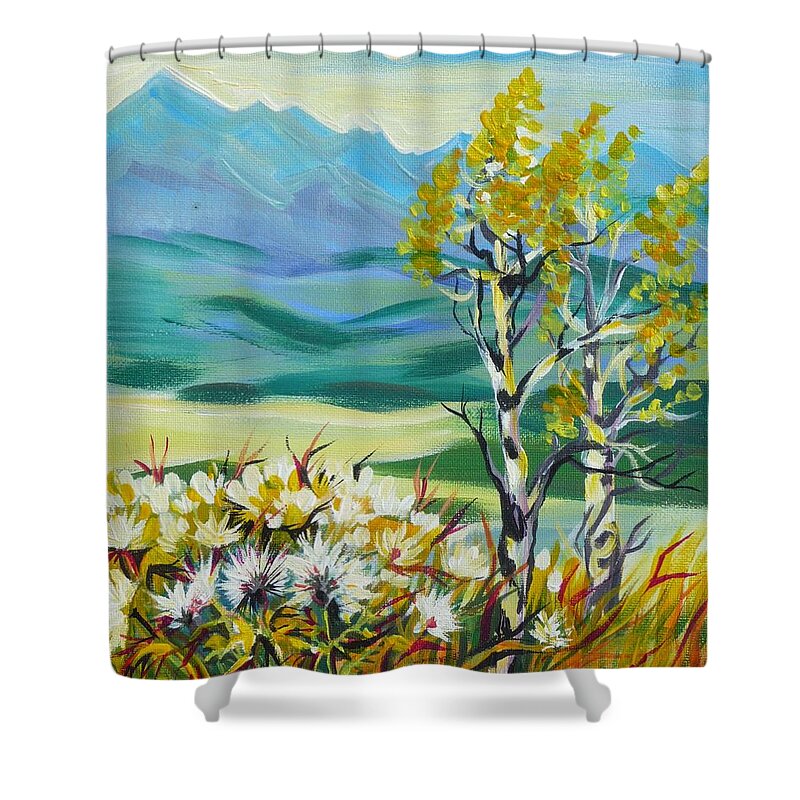 Nature Shower Curtain featuring the painting Nice autumn day by Anna Duyunova