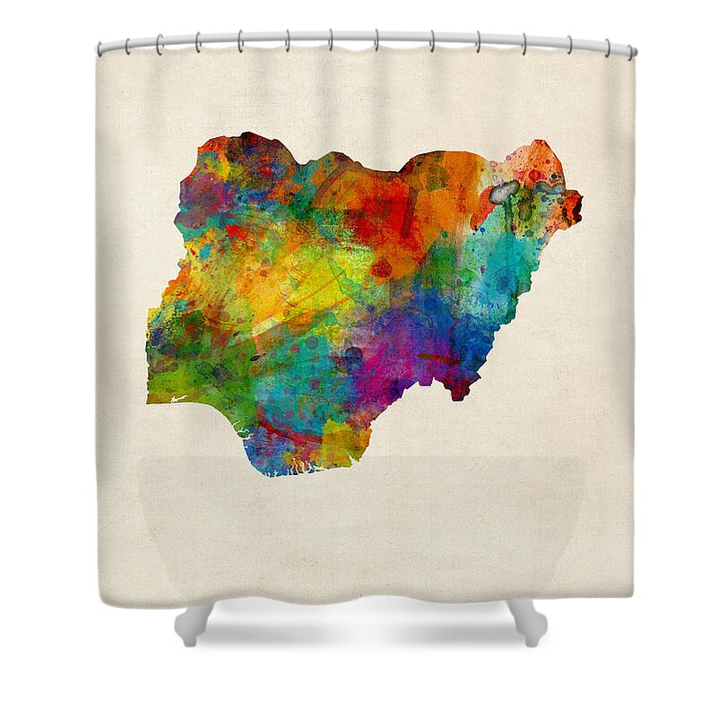 Map Art Shower Curtain featuring the digital art Nigeria Watercolor Map by Michael Tompsett
