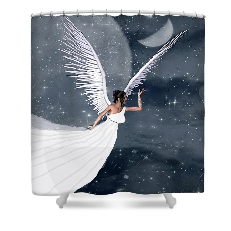 Angel Shower Curtain featuring the mixed media Night Angel by Rosalie Scanlon