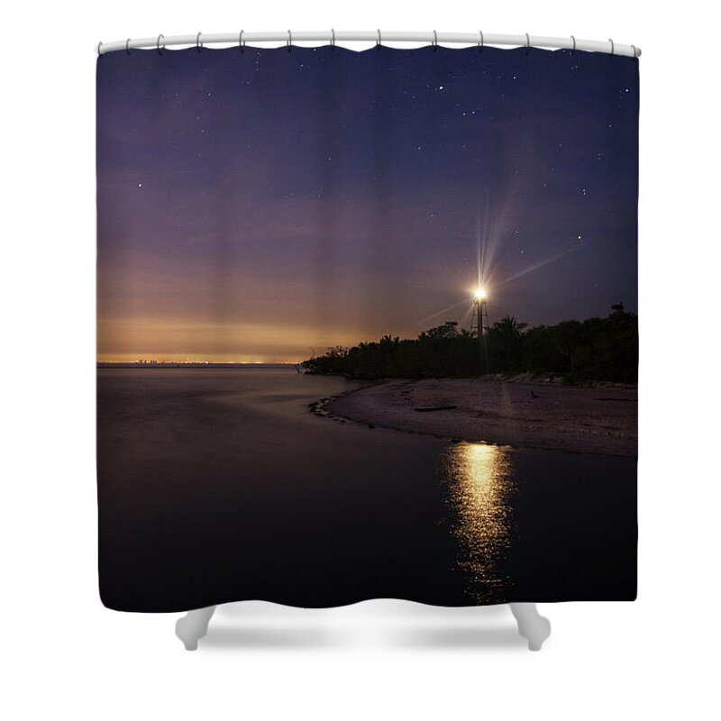 Sanibel Island Shower Curtain featuring the photograph Night At The Sanibel Lighthouse by Greg and Chrystal Mimbs