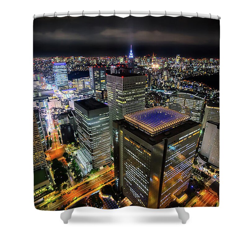 Cityscape Shower Curtain featuring the photograph Night at Tokyo Metropolitan Government Building by Craig Szymanski
