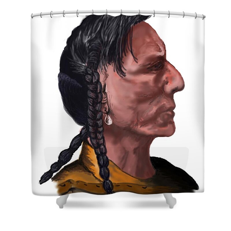 Indian Drawings Shower Curtain featuring the drawing Spotted Bull by Terry Frederick
