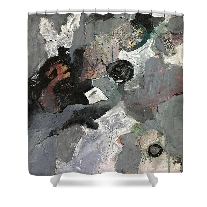 Somber Shower Curtain featuring the painting Night Eyes by Carole Johnson