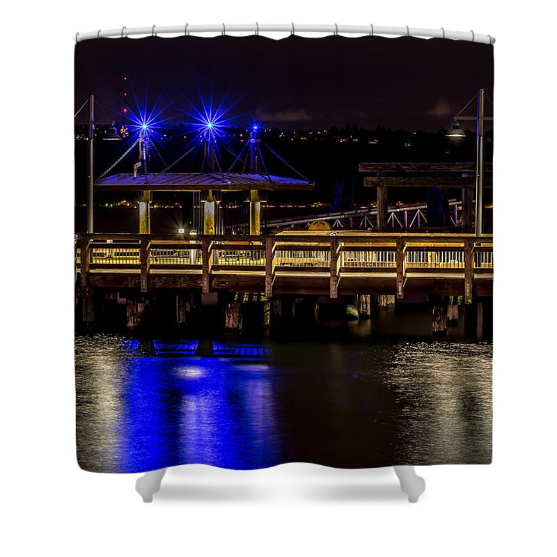 Rob Green Shower Curtain featuring the photograph Night Falls on Old Town Pier by Rob Green