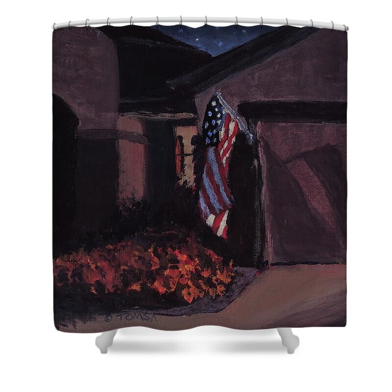 Night Flag Shower Curtain featuring the painting Night Flag by Bill Tomsa