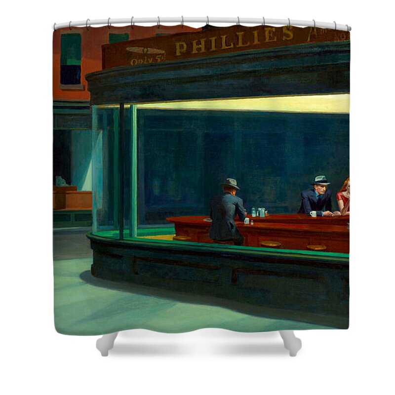 Edward Hopper Shower Curtain featuring the painting Nighthawks #10 by Edward Hopper