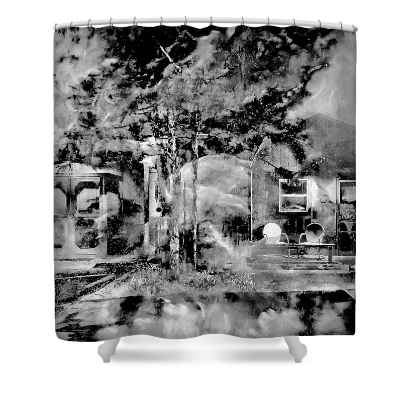Black And White Shower Curtain featuring the digital art Night Light Black and White by Theresa Marie Johnson