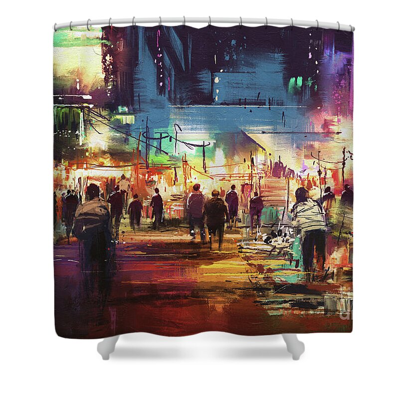 Abstract Shower Curtain featuring the painting Night Market by Tithi Luadthong