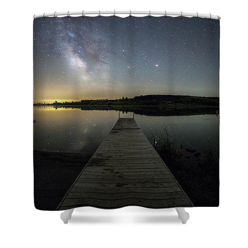 Sky Shower Curtain featuring the photograph Night on the dock by Aaron J Groen