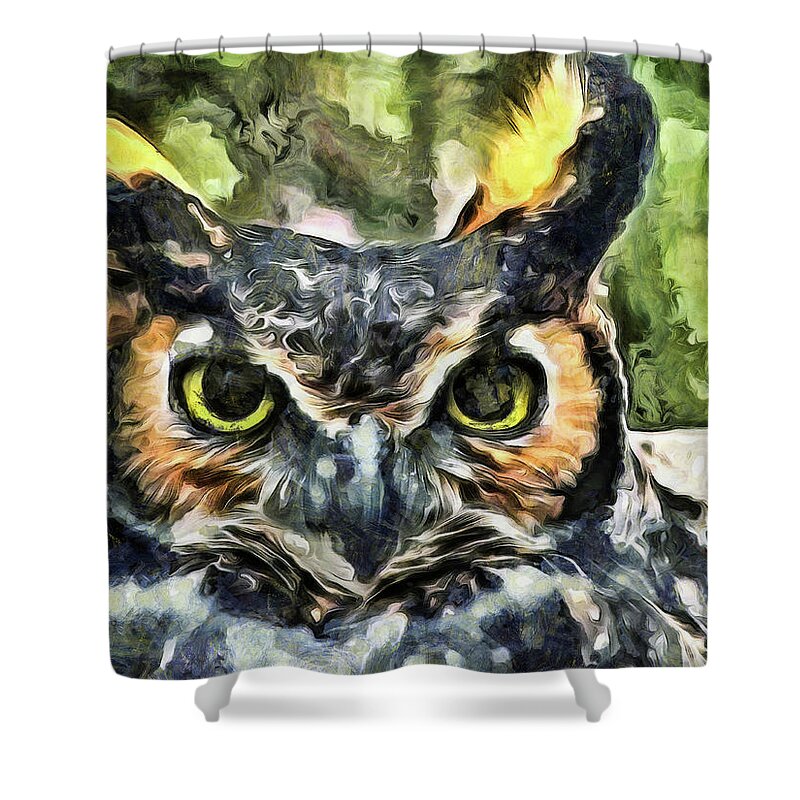 Owl Shower Curtain featuring the mixed media Night Owl by Trish Tritz