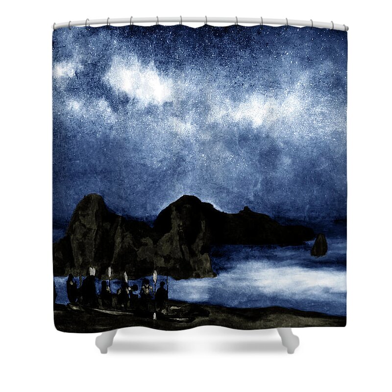 Beach Shower Curtain featuring the digital art Night Paddle by Ken Taylor