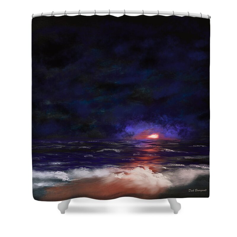 Shore Shower Curtain featuring the painting Night Shoreline by Dick Bourgault