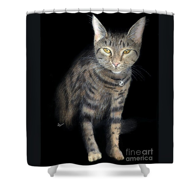 Cat Shower Curtain featuring the painting Night Vision by Lynn Quinn